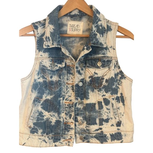 Thread & Supply Acid Wash Denim Vest Large - Picture 1 of 4